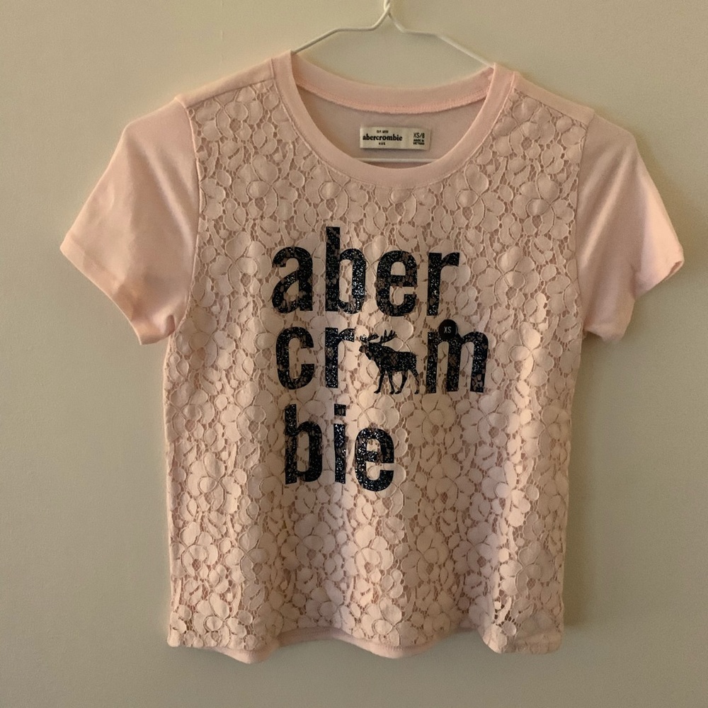 Abercrombie Girls T-Shirt Pink Lace Sz XS 8